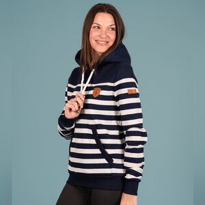 Wanakome Grace Oatmeal Stripe Hoodie Navy